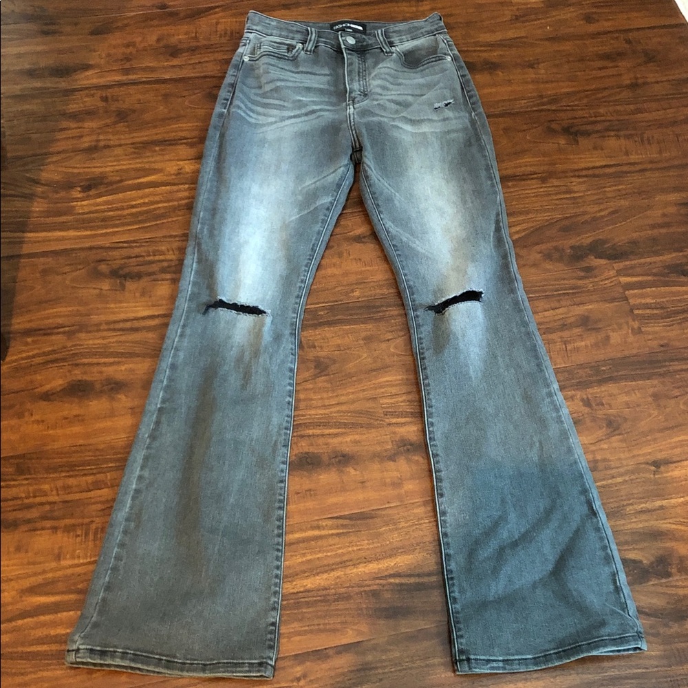 Womens Distressed Flared Jeans - Grey